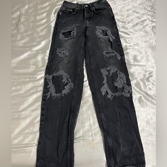 BDG High waisted baggy jean-destroyed black denim-urban outfitters size 24 - Picture 1 of 3